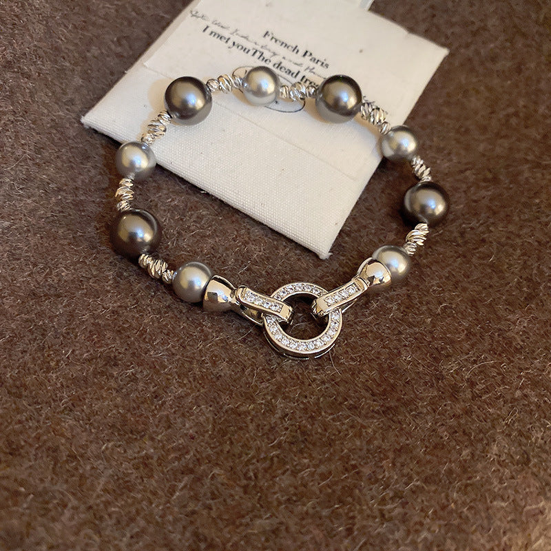Wholesale Tide Elegant Pearl Crystal Jade Double Circle Bracelet Niche Personality Bracelet Fashion High Sense Bracelet